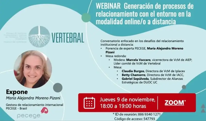 Iplacex expone en el webinar internacional de Vertebral: “Generación de procesos de relacionamiento con el entorno en modalidad online y/o a distancia”